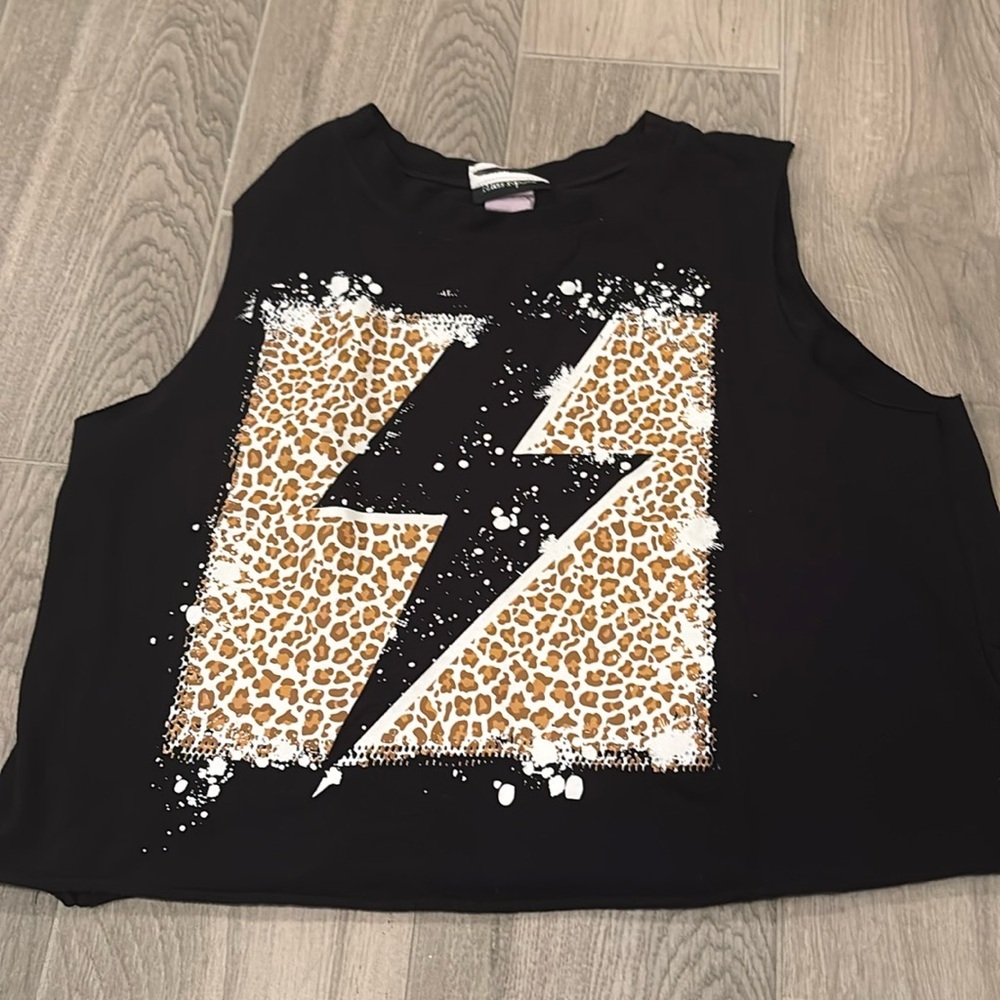 Miss Popular Woman’s Black And Cheetah Print Tank Top  Size M